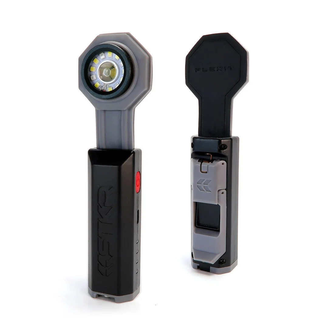 00385 – STKR CONCEPT Flashlight, Handheld CREE LED Clear Lens With Flood/ Spot Beams Black/ Gray Housing Uses Recharg...